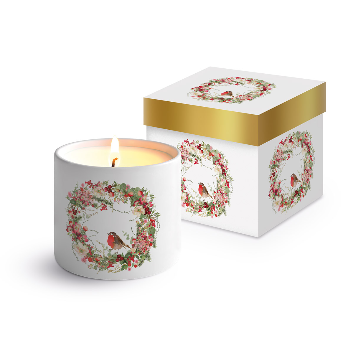 Beautiful Christmas Wreath Bone China Candle in Geschenkbox