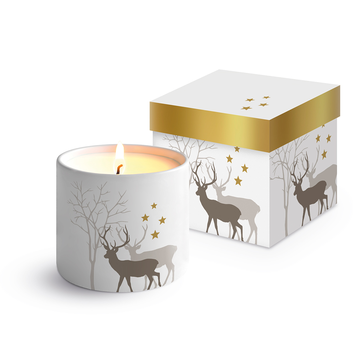 Winter Deers white Bone China Candle in Geschenkbox