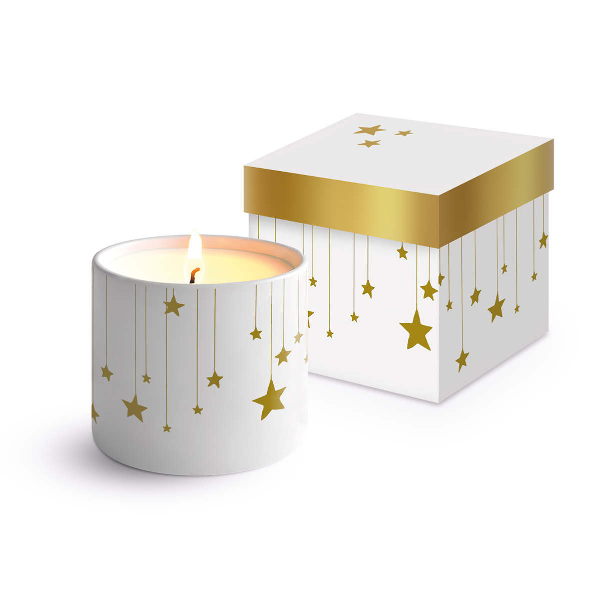 Stars on Canvas white Bone China Candle in Geschenkbox